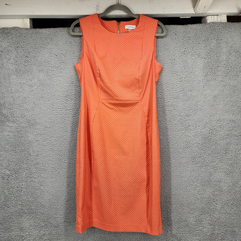 Calvin‎ Klein Womens Orange Micro Dot Sleeveless Sheath Dress Size 10